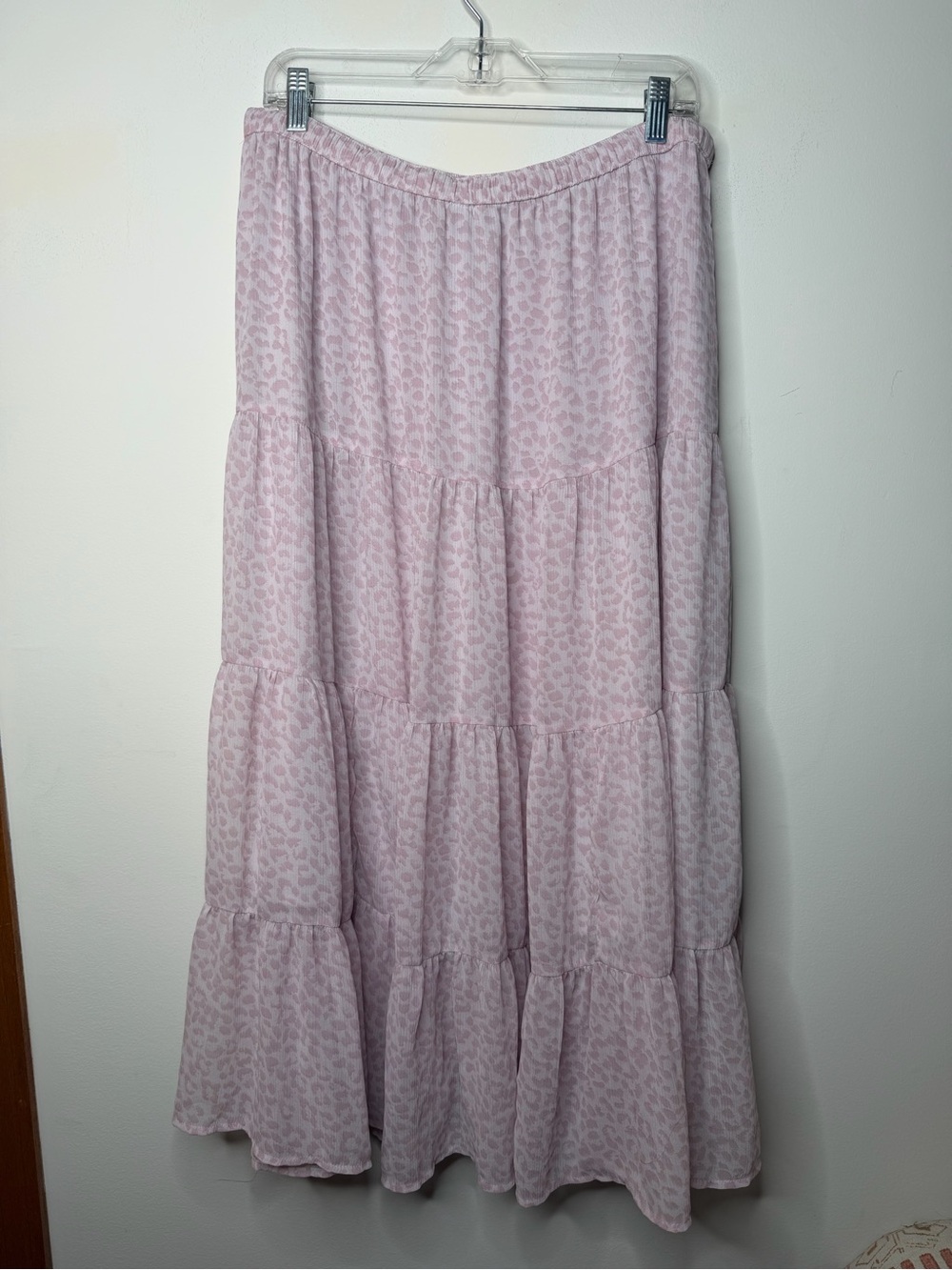 Aerie Pink Leopard Print Tiered Maxi Skirt XL Boho Cottagecore Pull On - Picture 4 of 8